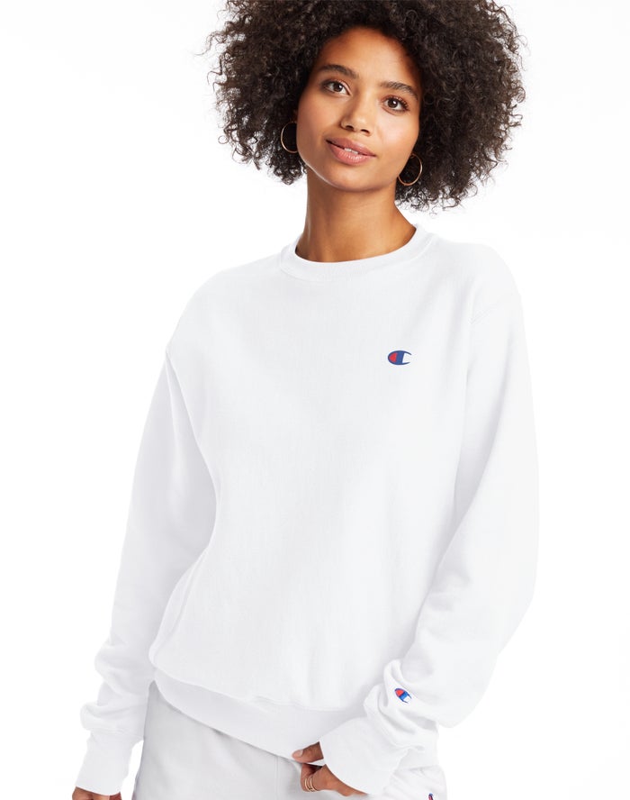 Champion Reverse Weave Boyfriend Crew Sweatshirt Dames - Wit - Belgie 6271ERBJH